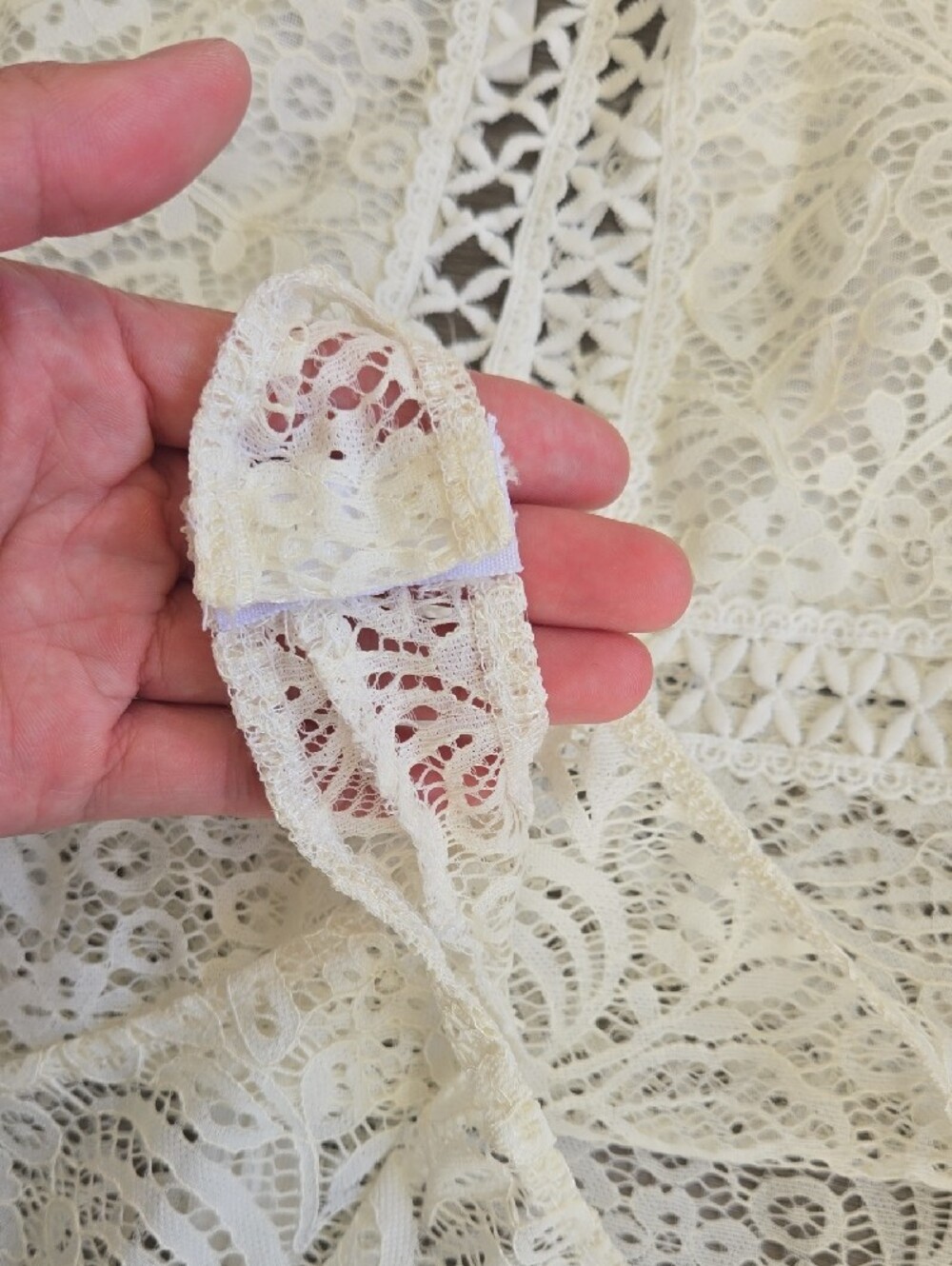 Lace V-Neck Bodysuit in Cream - Picture 7 of 10